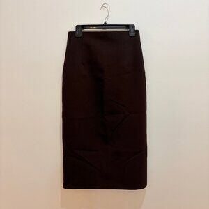 Zara Tailored Midi Column Skirt Dark Brown Size Medium
